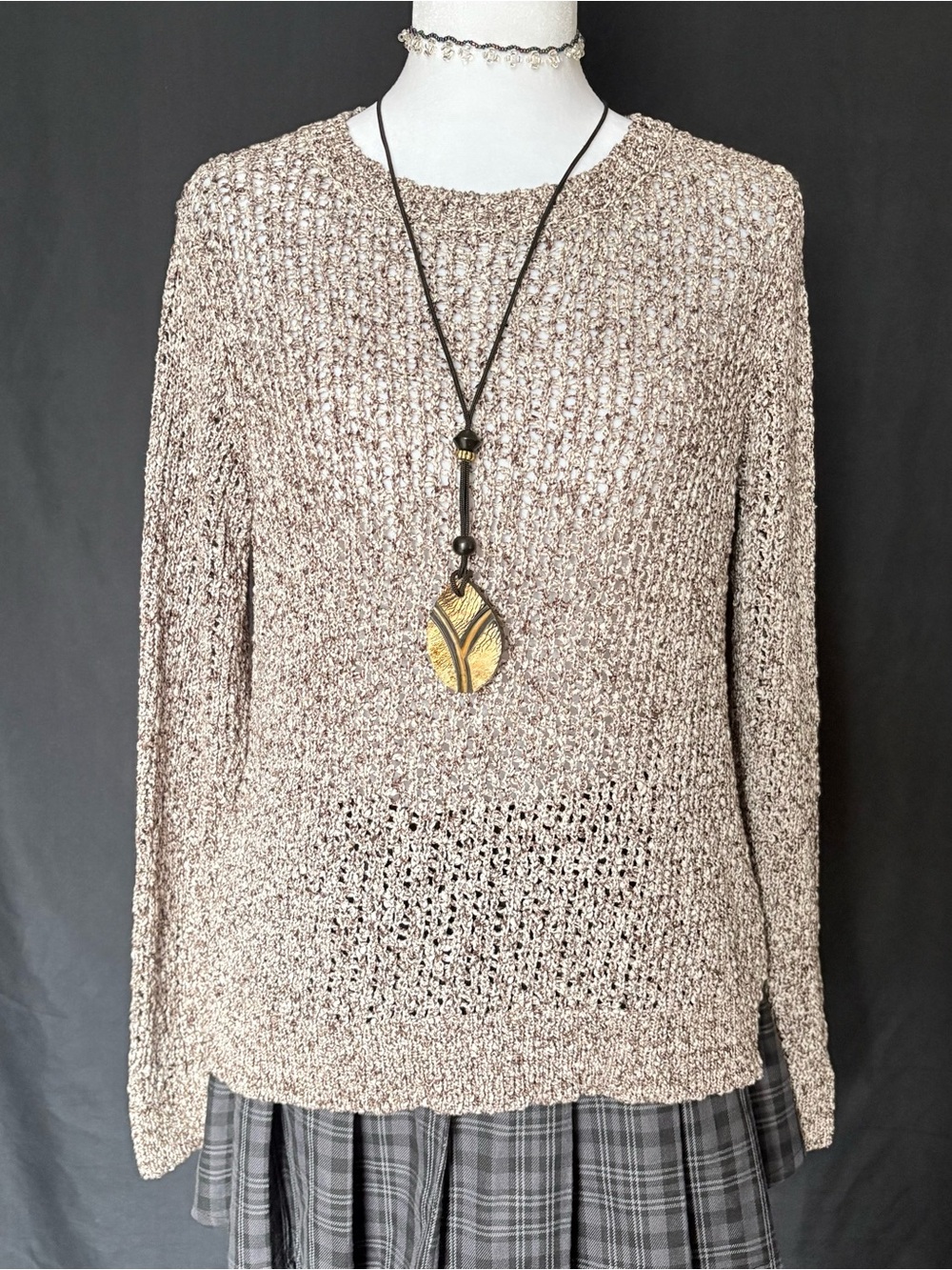 Eileen fisher sweater open work knit cotton crewneck